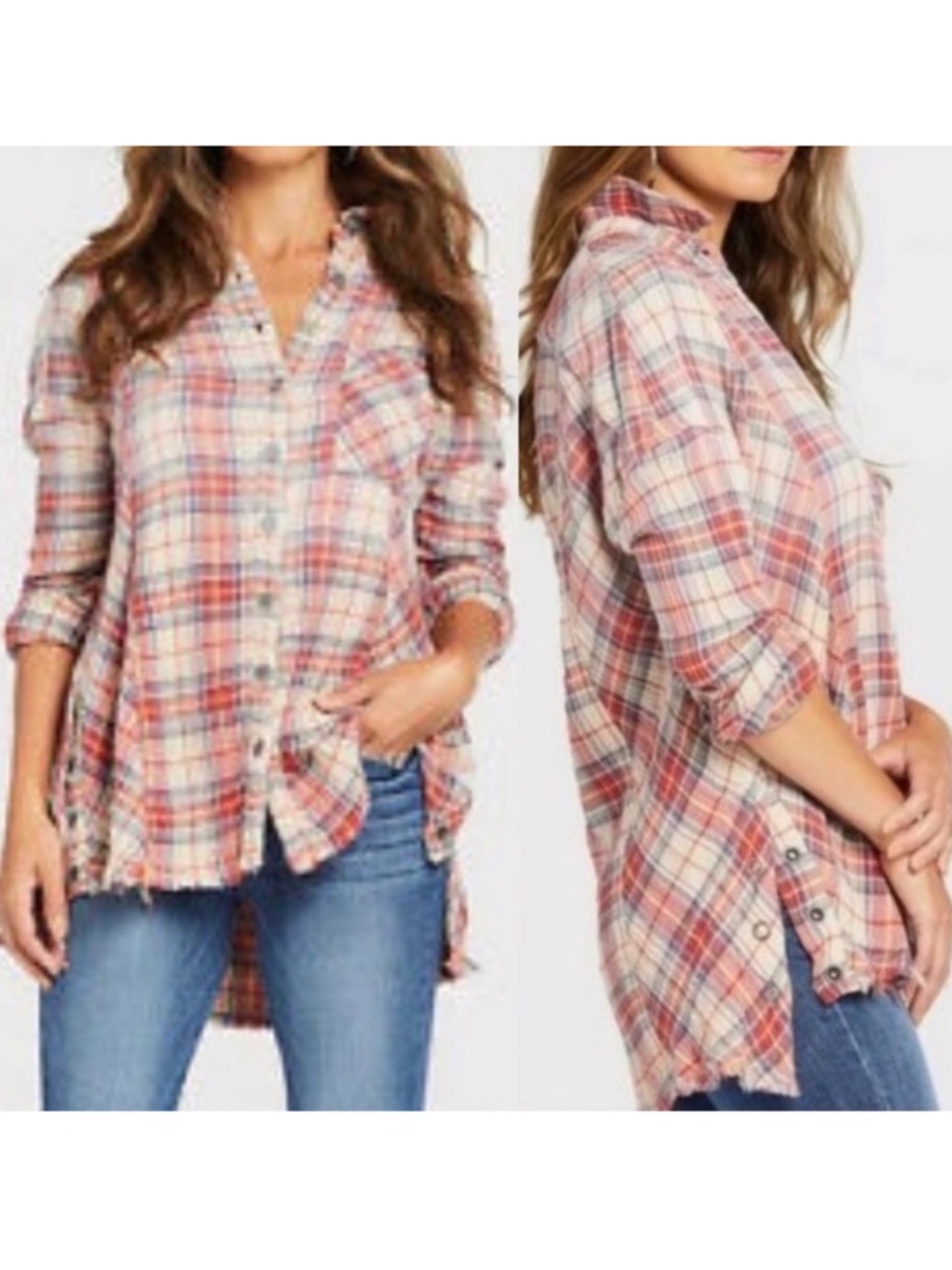 Free People Juniper Ridge Flannel Plaid Shirt Size Medium